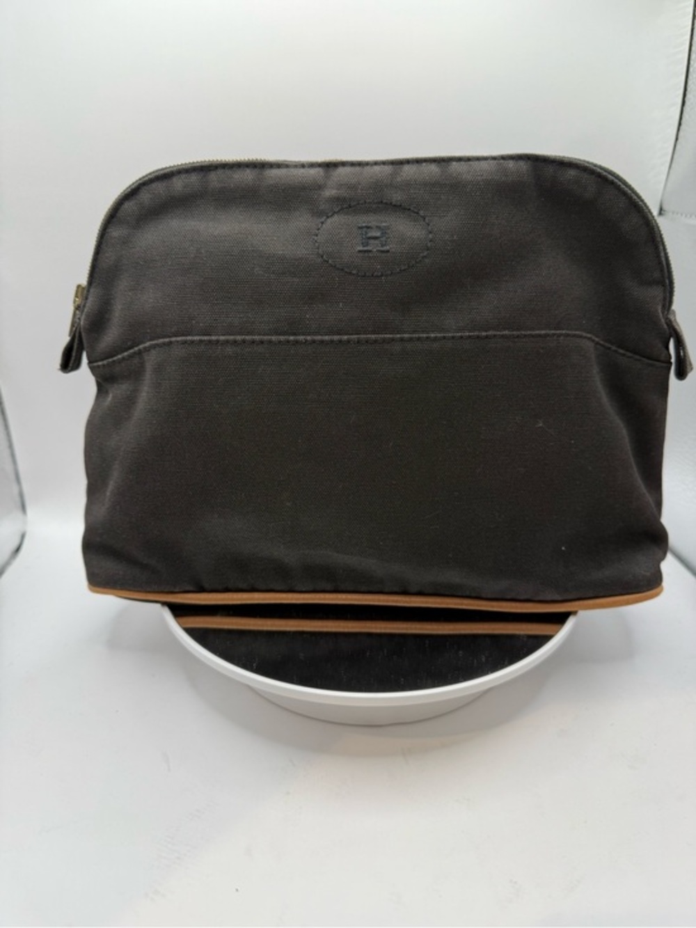 Hermès Paris Black Charcoal Canvas Travel Toiletry Cosmetic Pouch Made in France